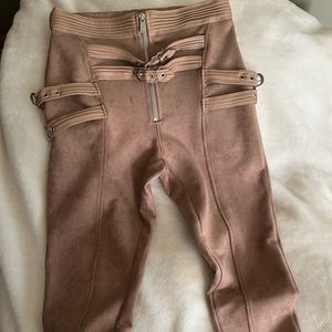 Maniere De Voir vegan suede buckle detail leggings(≈26”W)